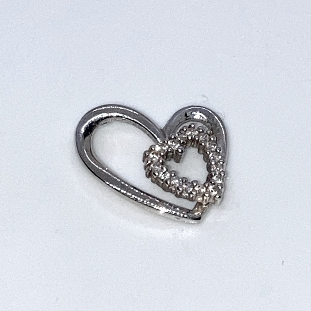 10k White Gold & Diamond Double Heart Pendant | .6” L / 1.3g